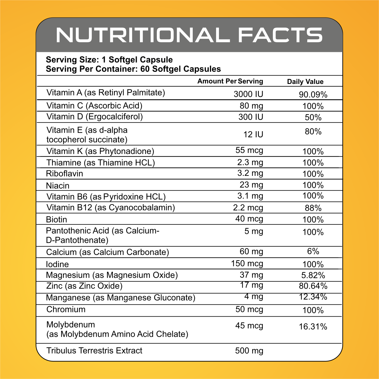 Bake Nutrition Vitamin Jar With Testosterone Support