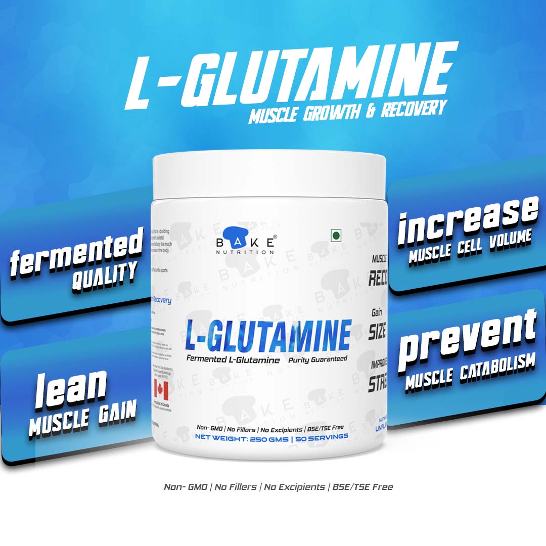 BAKE NUTRITION 100% FERMENTED L- GLUTAMINE | UNFLAVOURED | 50 SERVINGS | PURITY GUARANTEED